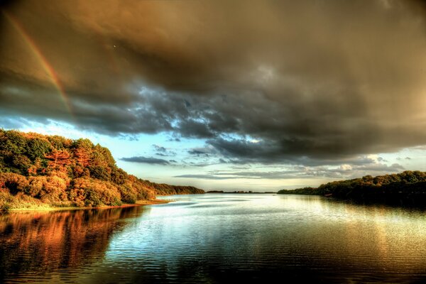 Dark sky over the river