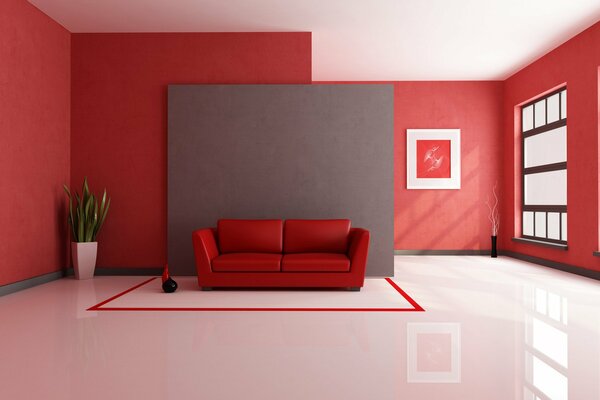 Intérieur accentué dans les tons rouges