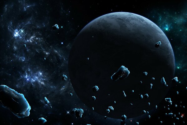 Asteroid fragments orbiting an icy planet