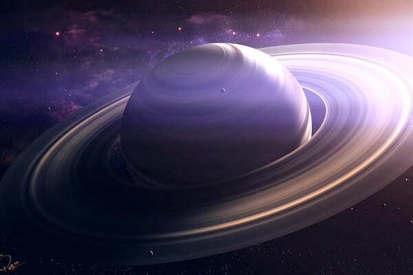 DER PLANET SATURN IM WELTRAUM IST RECHTS BELEUCHTET