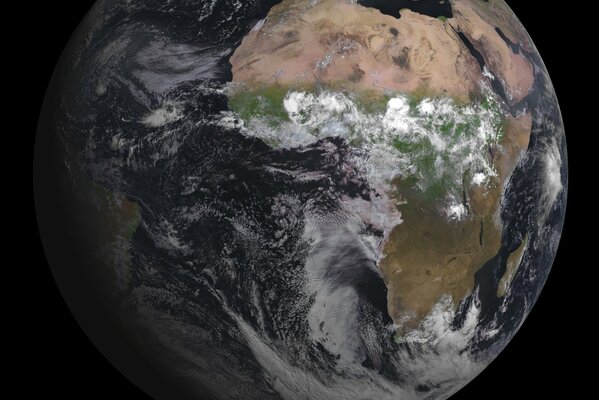 Representación geográfica de la tierra de los océanos en el espacio