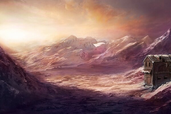 Mountain landscape - purple aesthetics of the evening