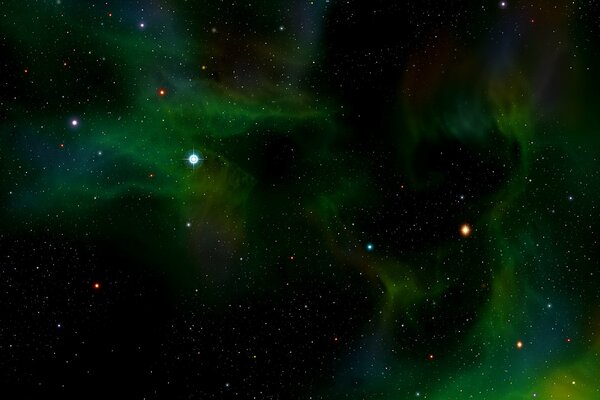 Shining stars on a background of green glow in space