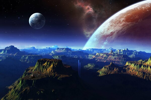 Amazing image of mountains and planets