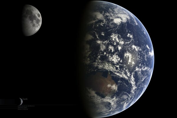 The Moon and half of the Earth in space