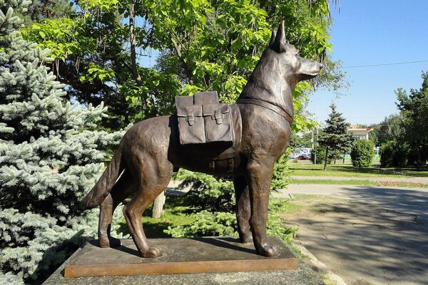 Monument to a shepherd dog in the Russian Volgograd