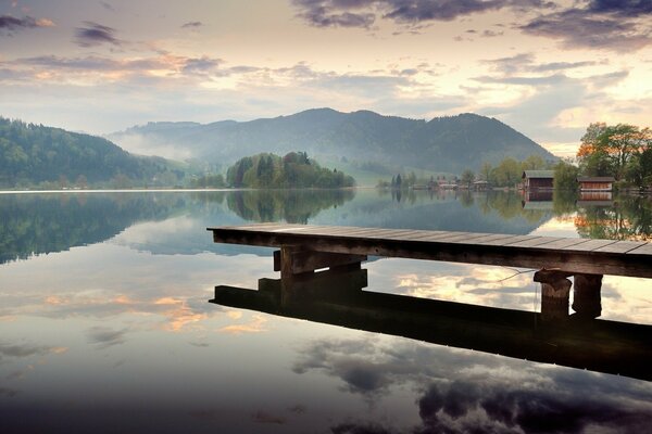 Beautiful landscape with a bridge on the background of mountains