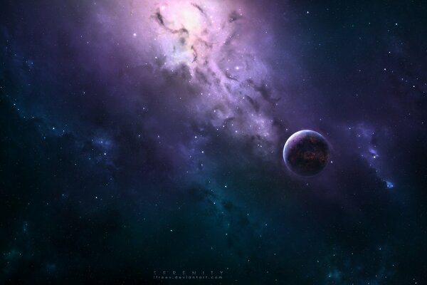 Space planet and colorful nebula