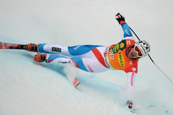 During a steep descent, the skier lost his balance