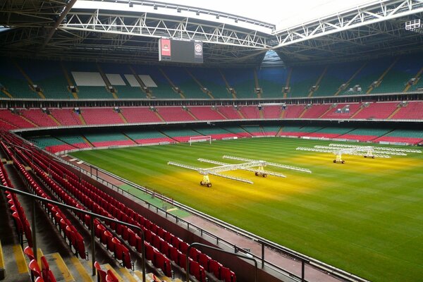 Cardiff Stadium in Wales without people