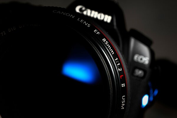 Canon camera with a reflection in the lens