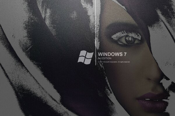 Windowst-Sieben-Logo auf dem Gesichtshintergrund eines Mädchens mit weißen Wimpern