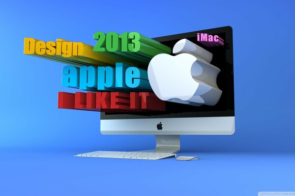 3d imac concept design on a blue background