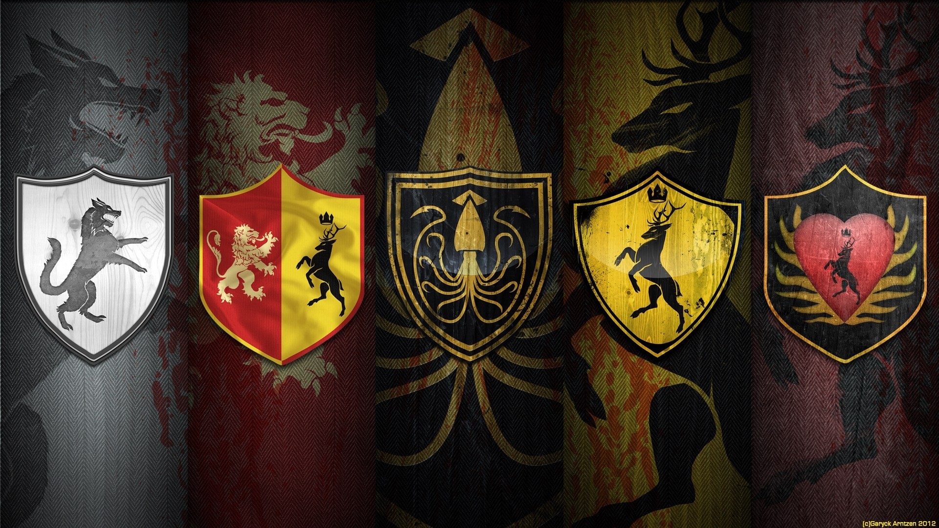 greyjoy blason guerre des cinq rois baratheon lion cerf loup arren stark game of thrones chanson de glace et de feu poulpe