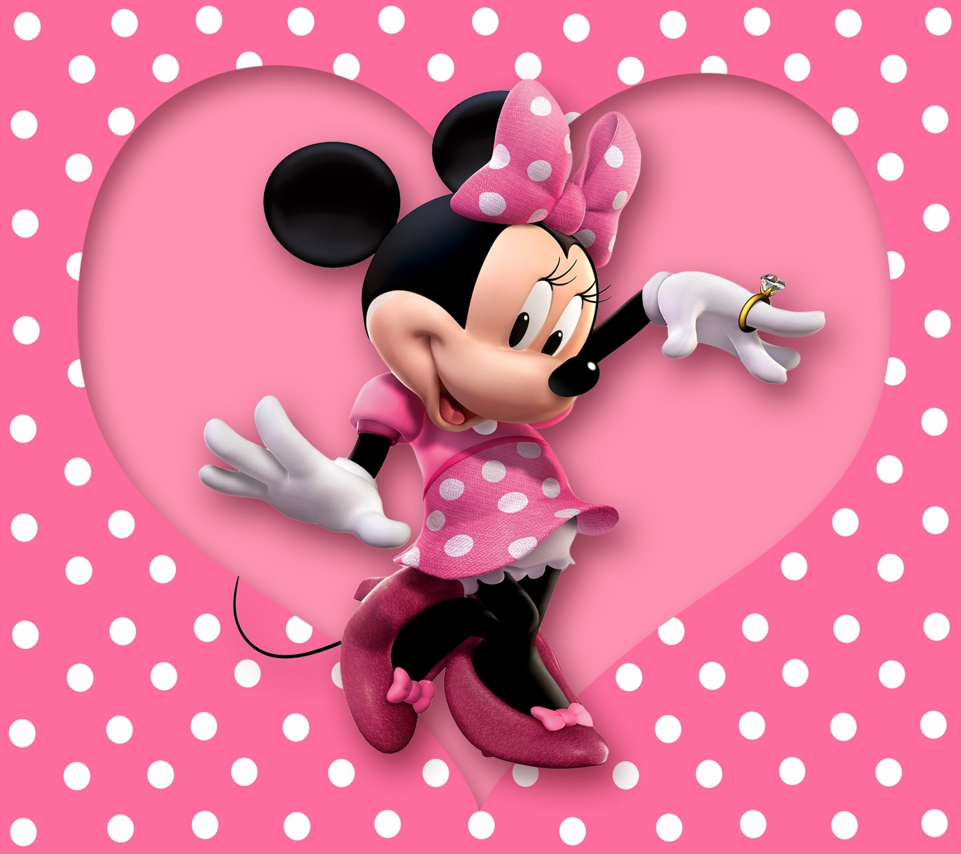 mouse disney cuore rosa minnie polka dot cartone animato