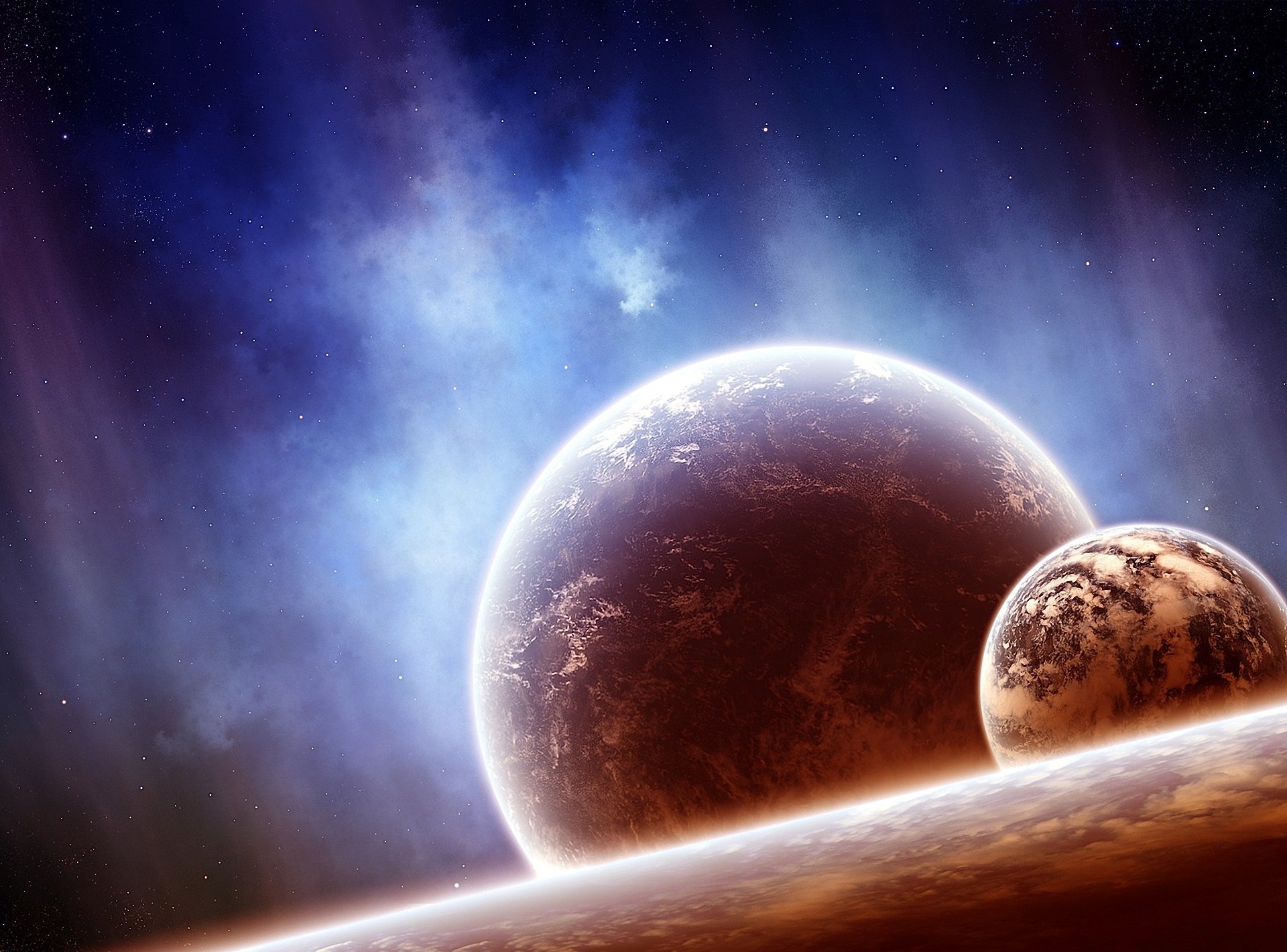 espacio planetas satélite nebulosa estrellas