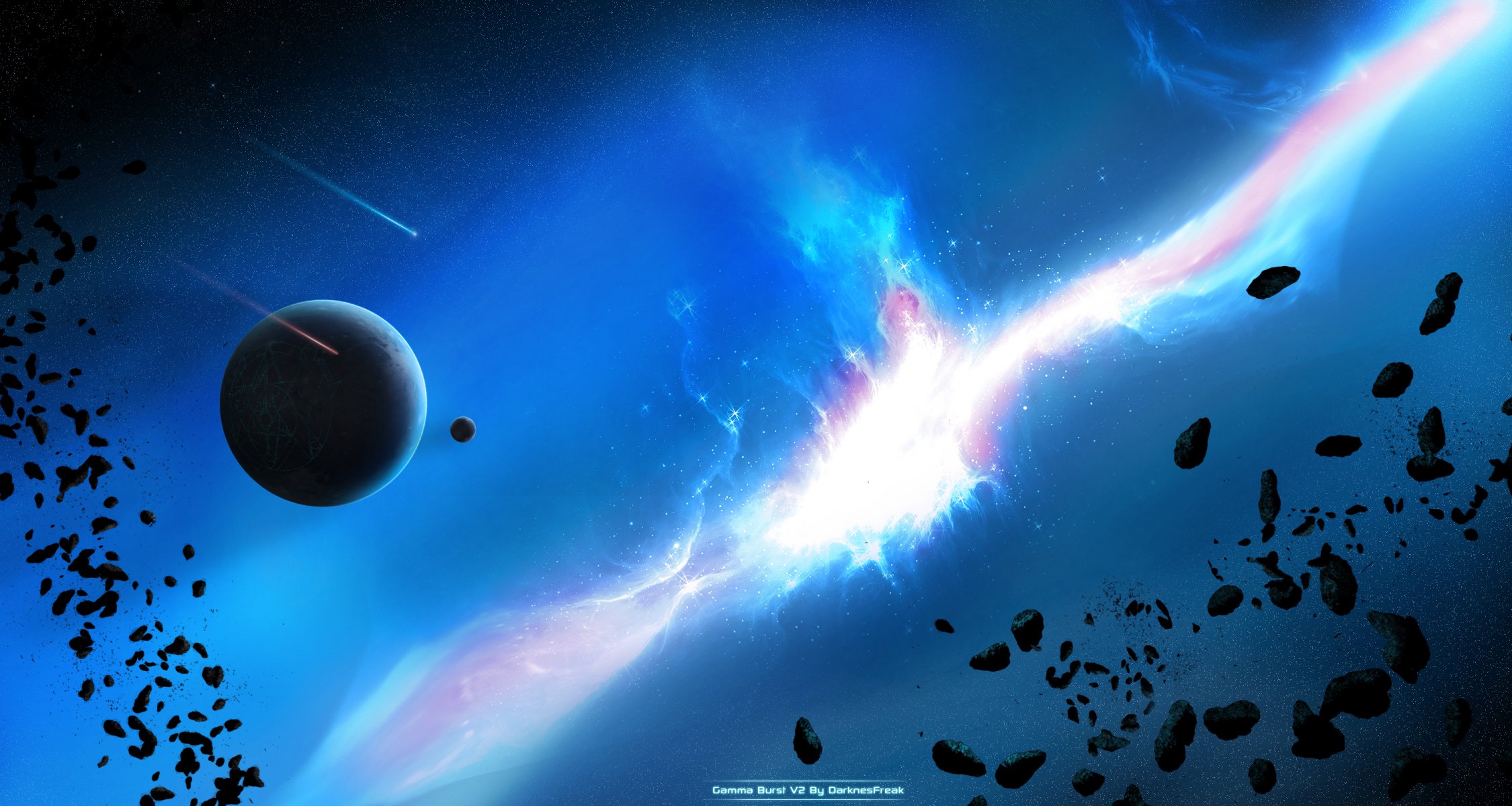 asteroids star planet moon glow
