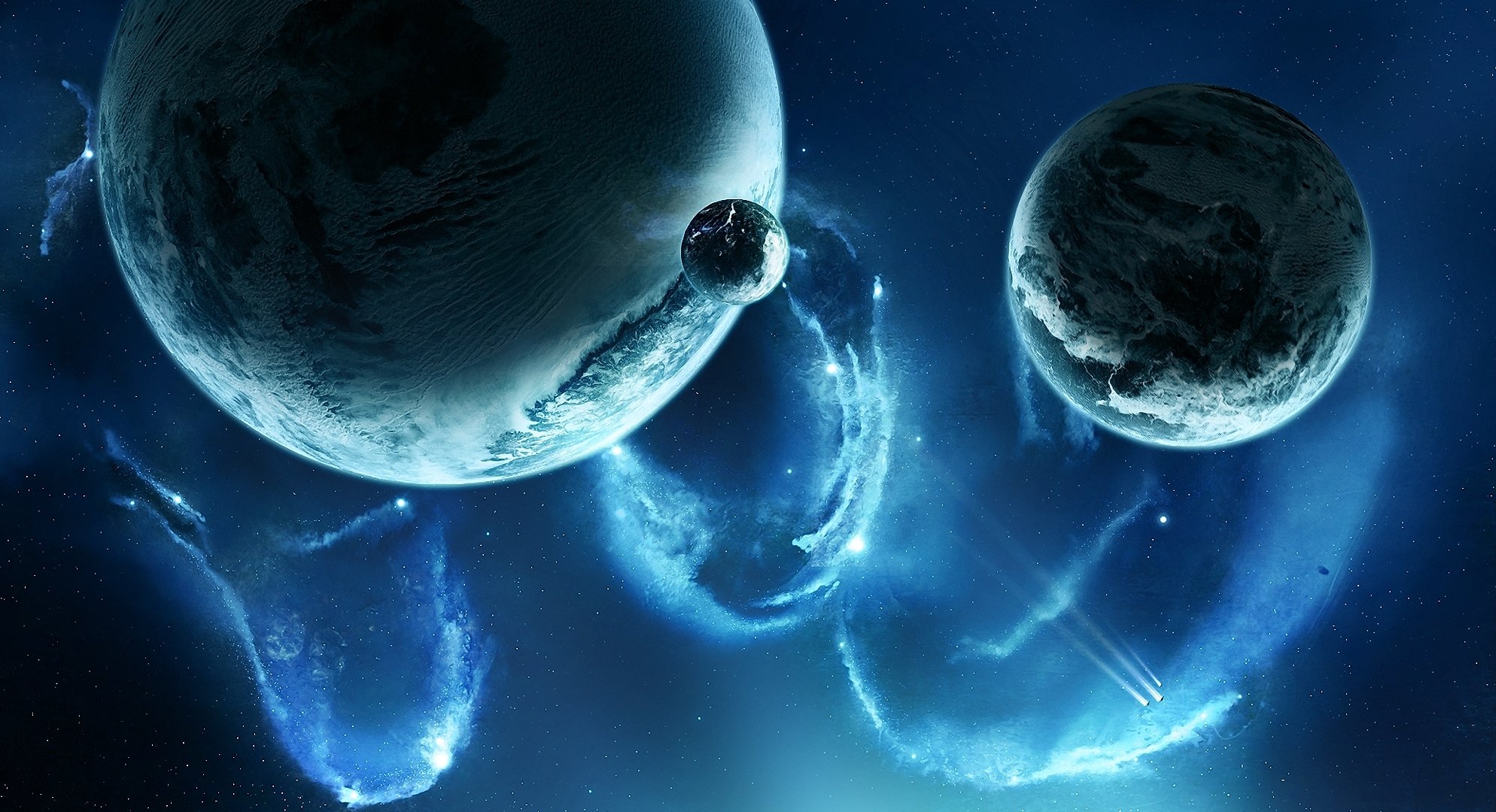 espace planètes étoiles satellites nébuleuse navires