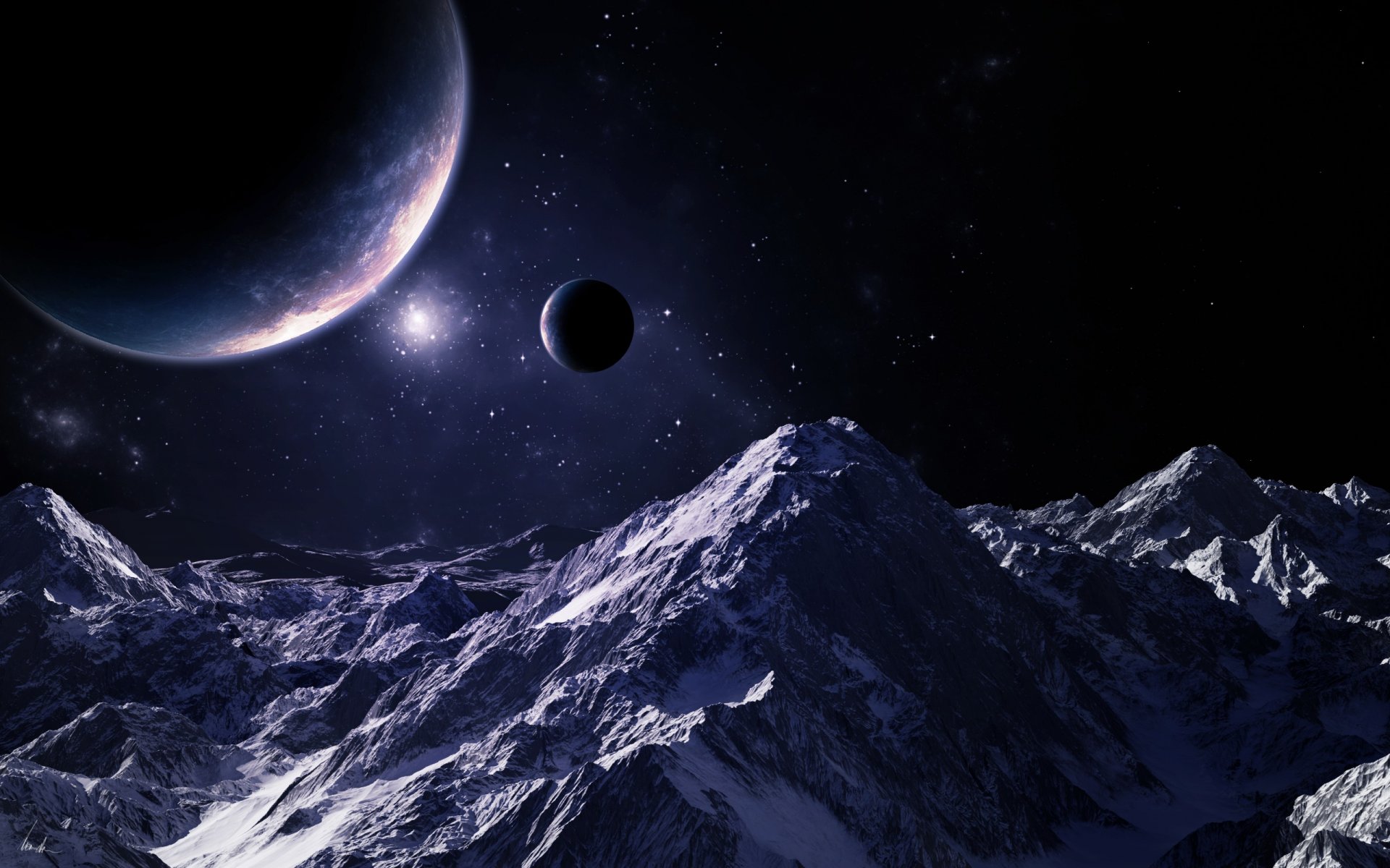 planètes étoiles ciel montagnes lumière