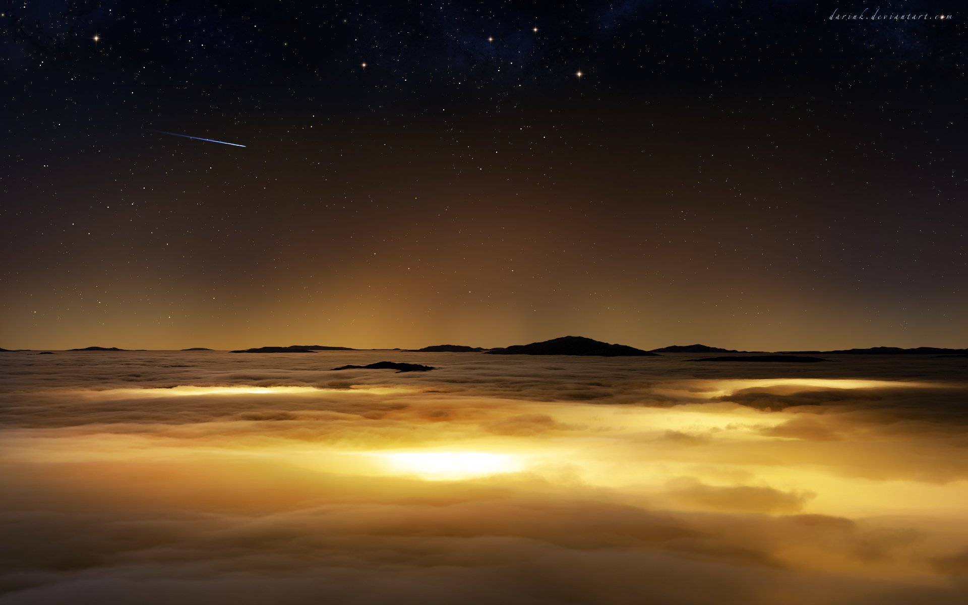planeta superficie nubes cielo estrellas cometa
