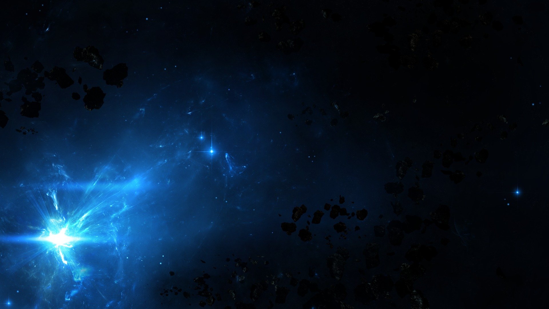 raum asteroiden sterne dunkelheit nebel