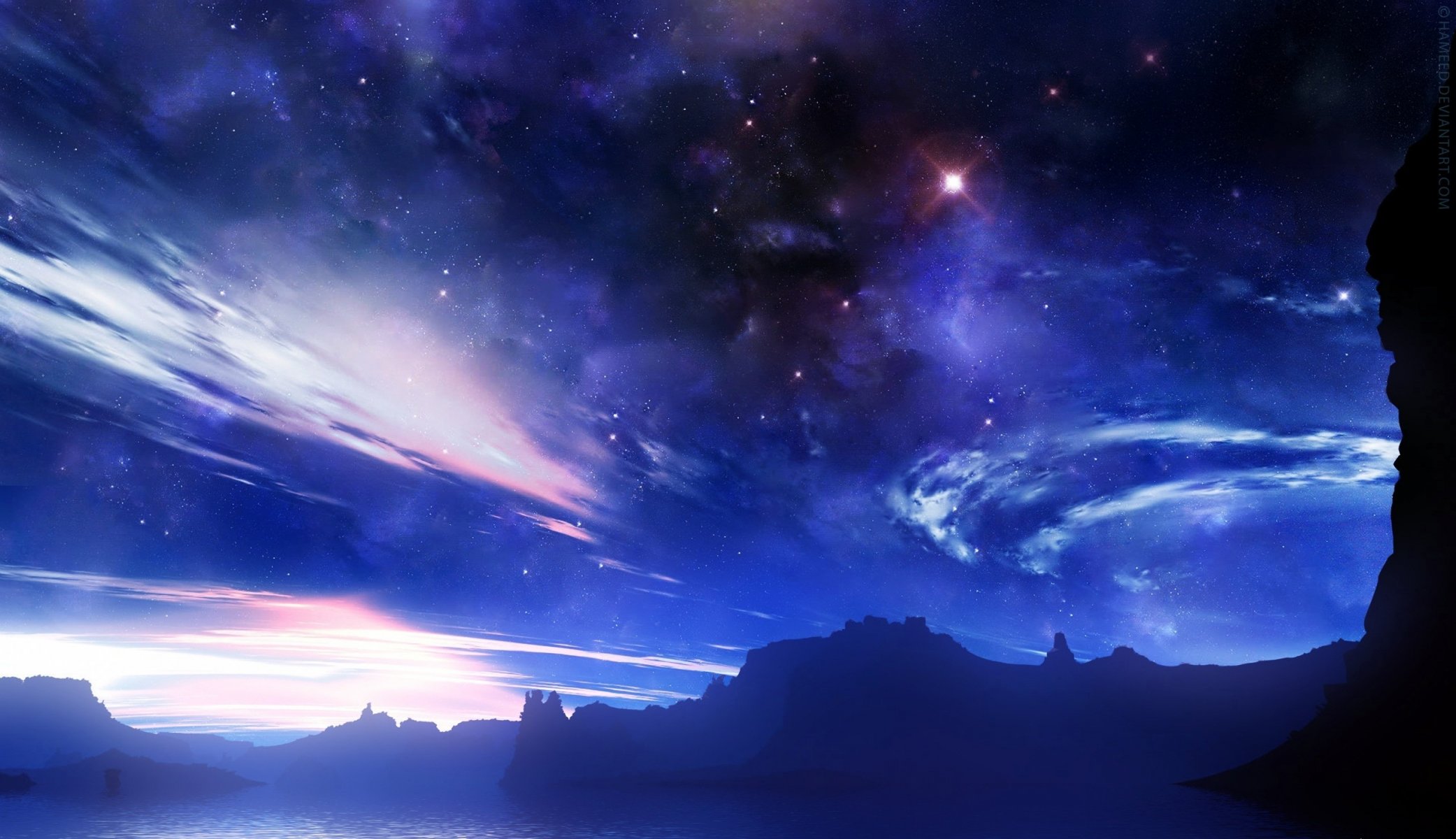 spazio cielo stelle luci nuvole splendore nebbia