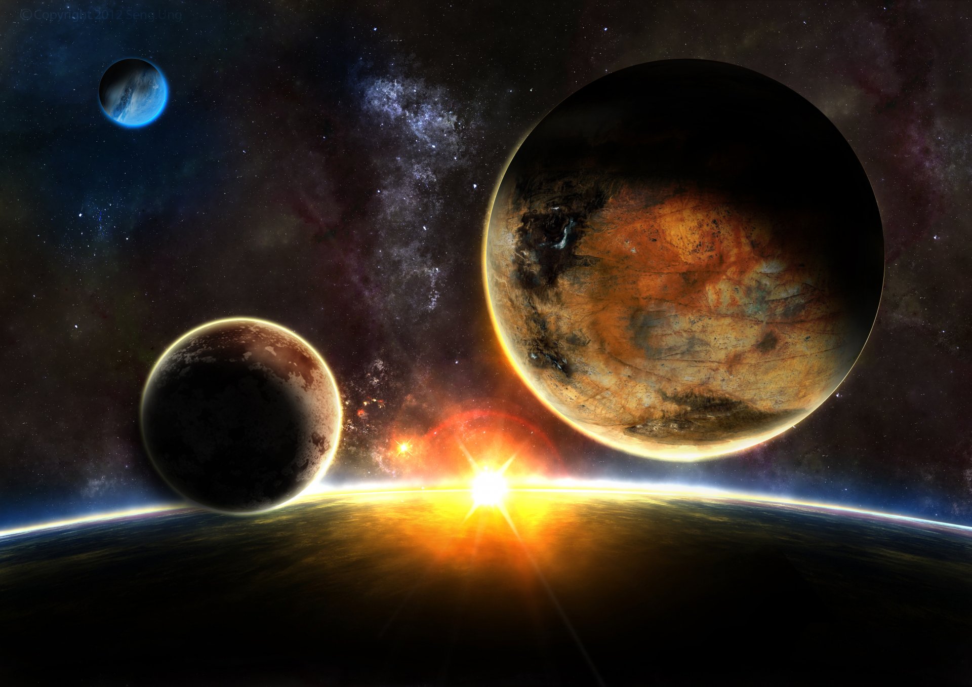 planeten sonnenaufgang sterne