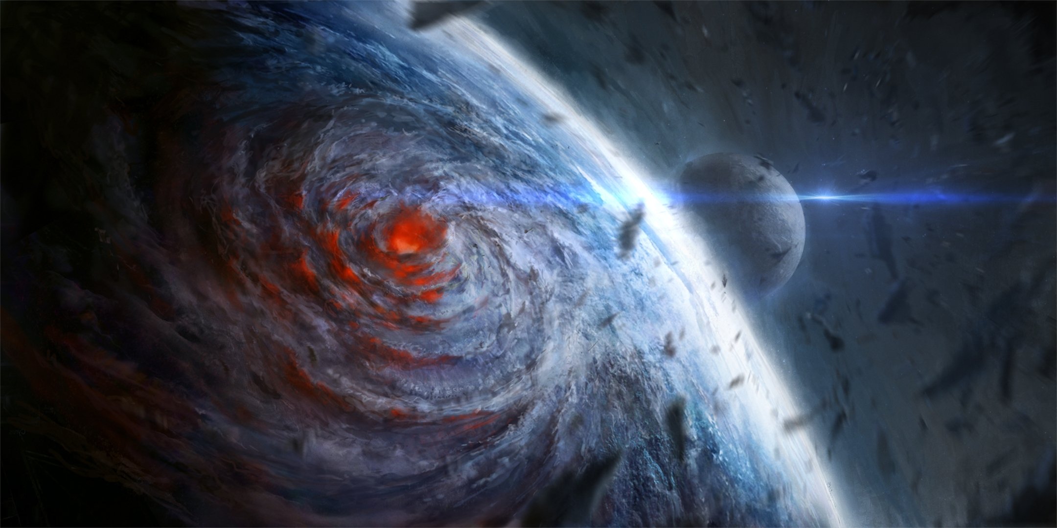 kunst chriscold raum planet satellit steine hurrikan trichter