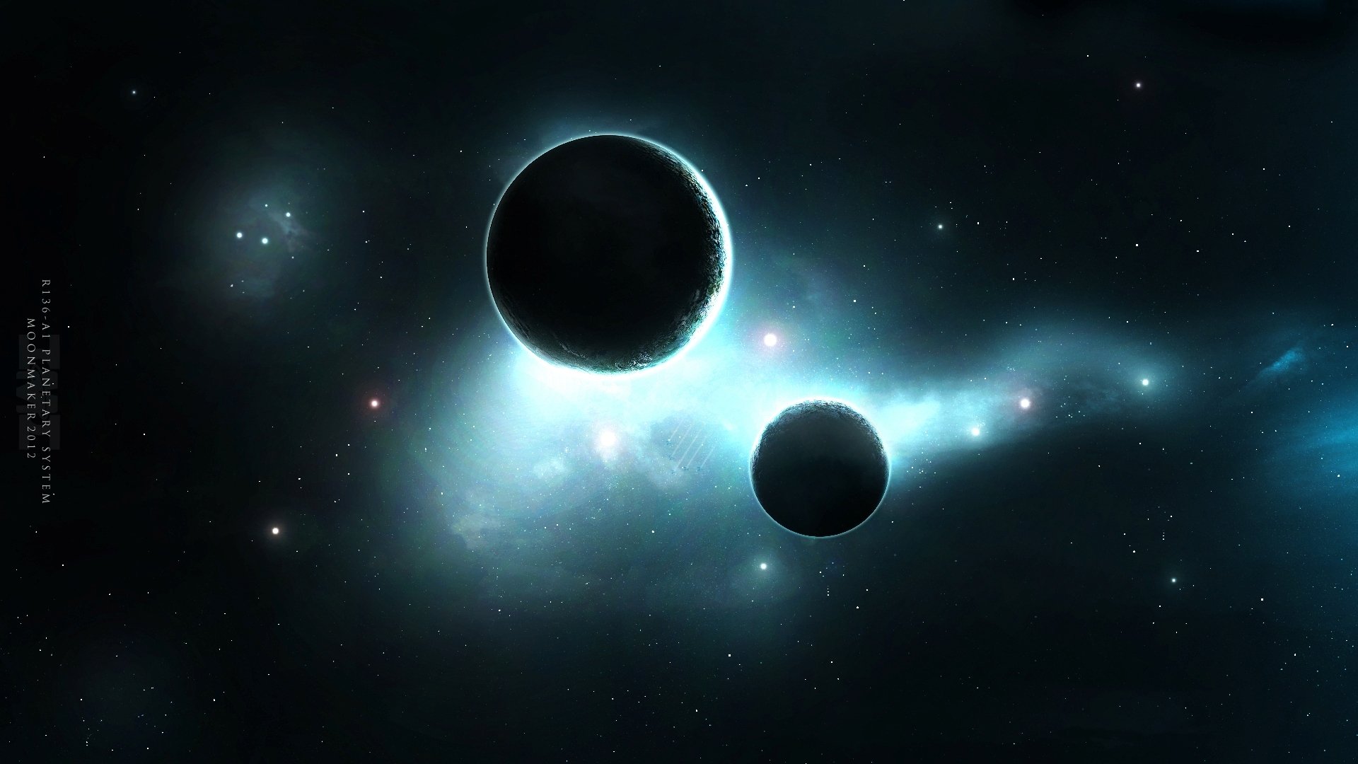 planetas antena parabólica resplandor nebulosa estrellas