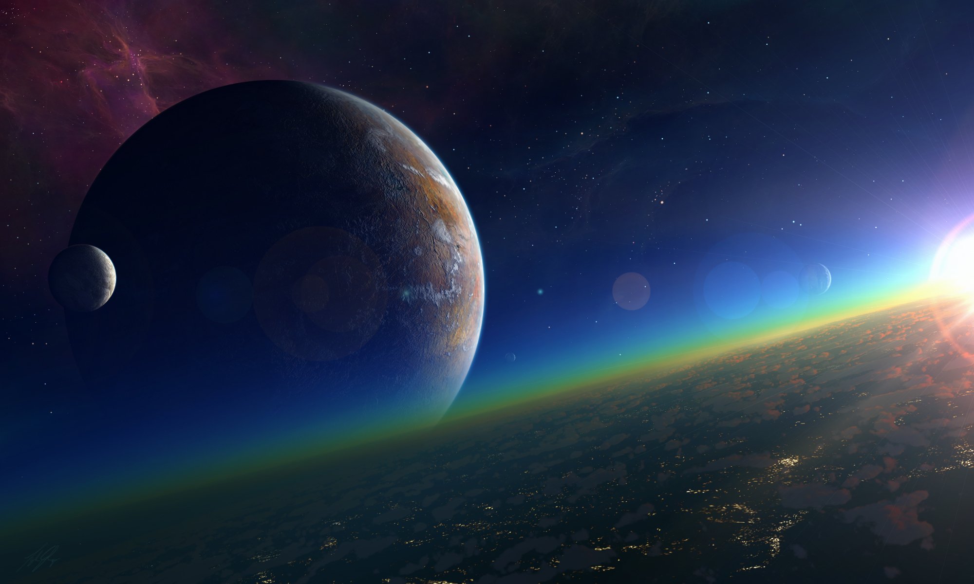 espace planète étoiles surface nébuleuse satellite soleil