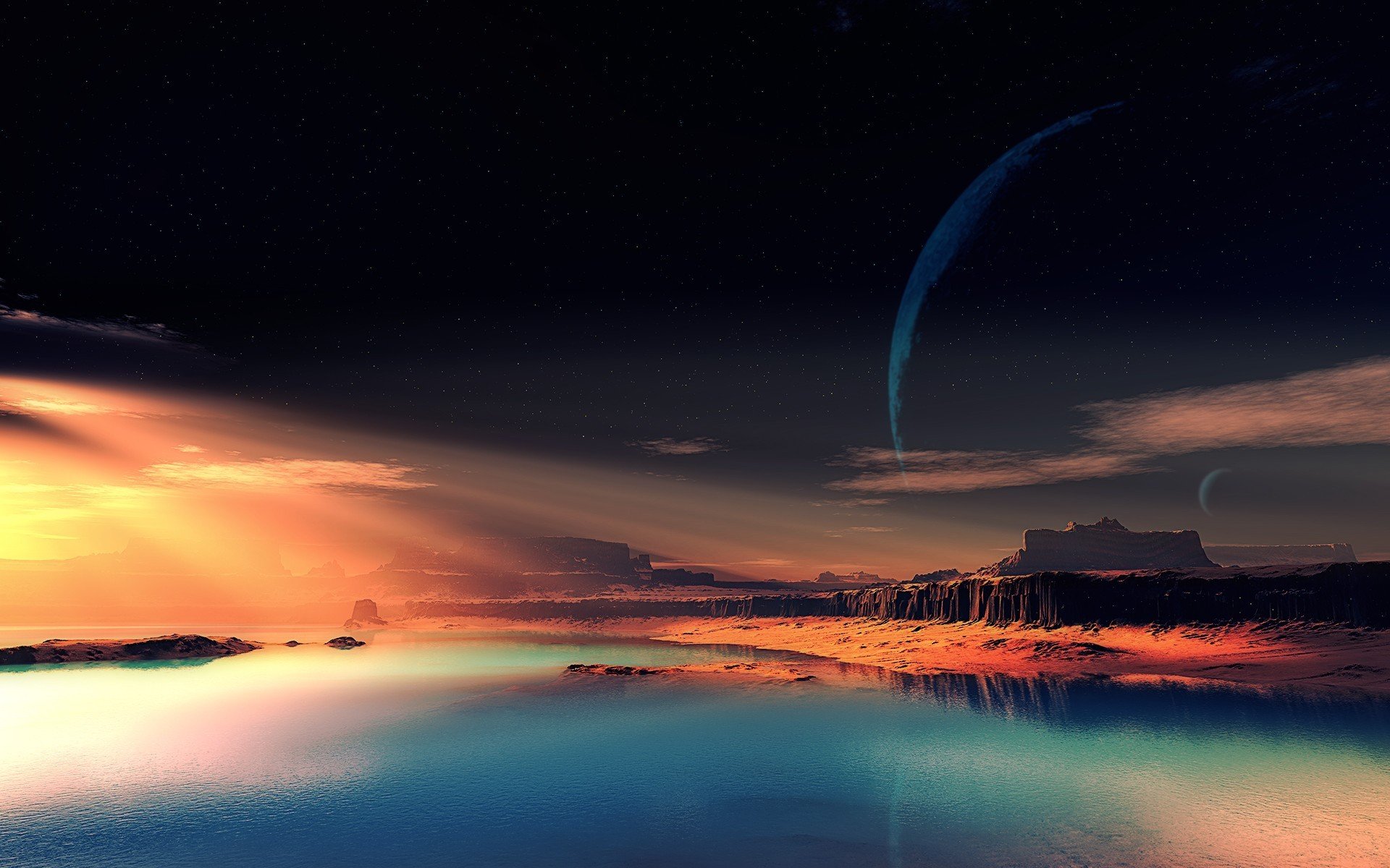 alien planet fantastic landscape rock sky