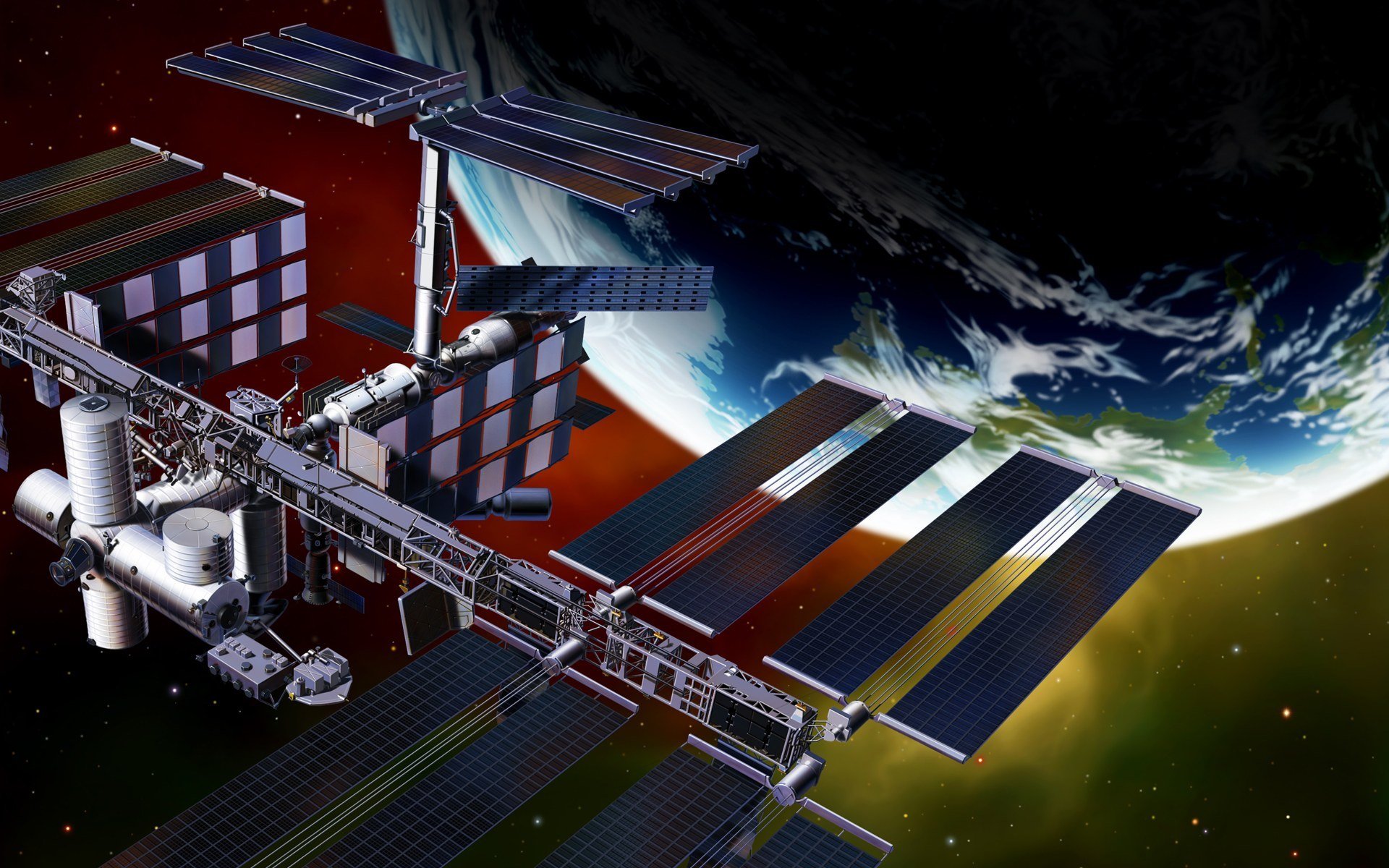 ziemia orbita stacja iss render grafika