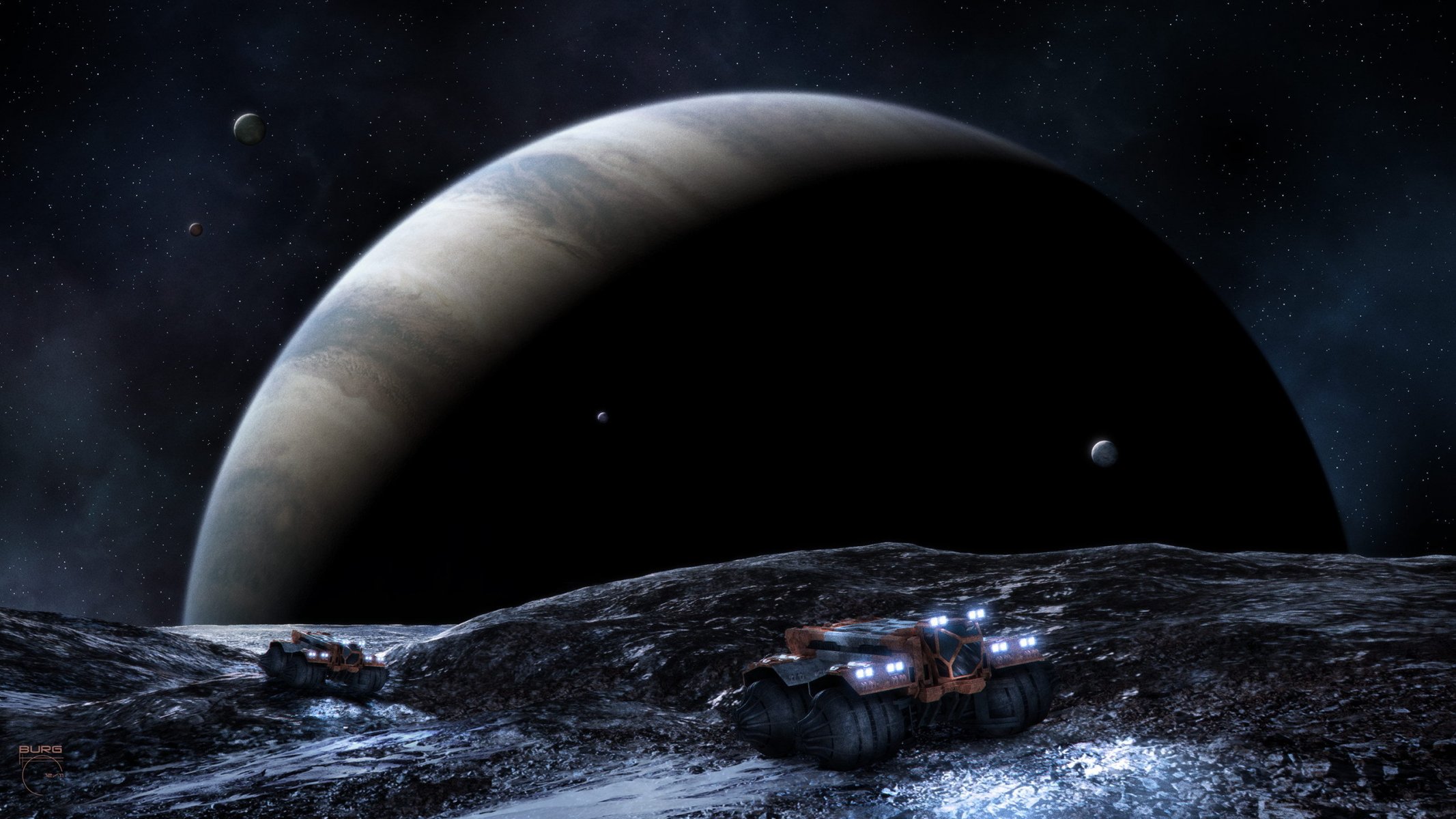 gwiazdy planeta gazowy gigant satelity maszyny