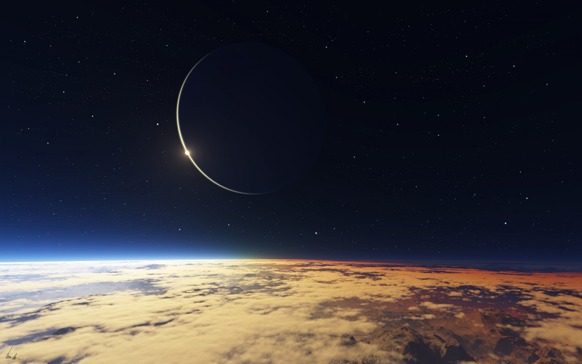 planète satellite horizon ciel étoiles