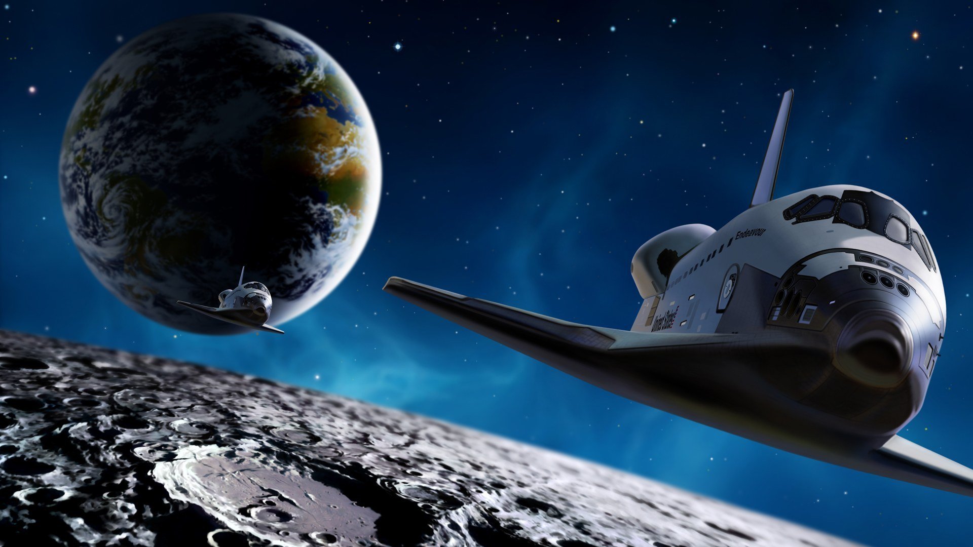 pace land moon shuttle endeavour. star