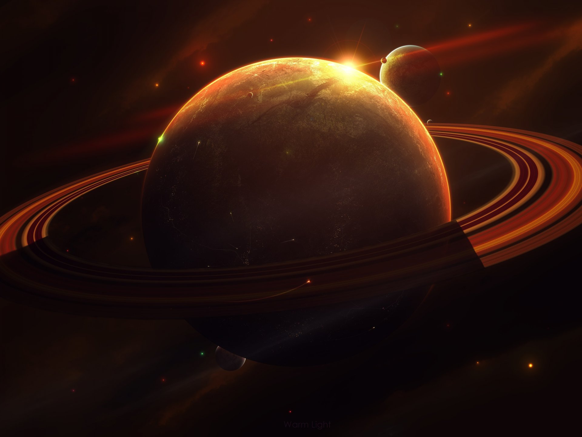 world moon rings satellites light infinity