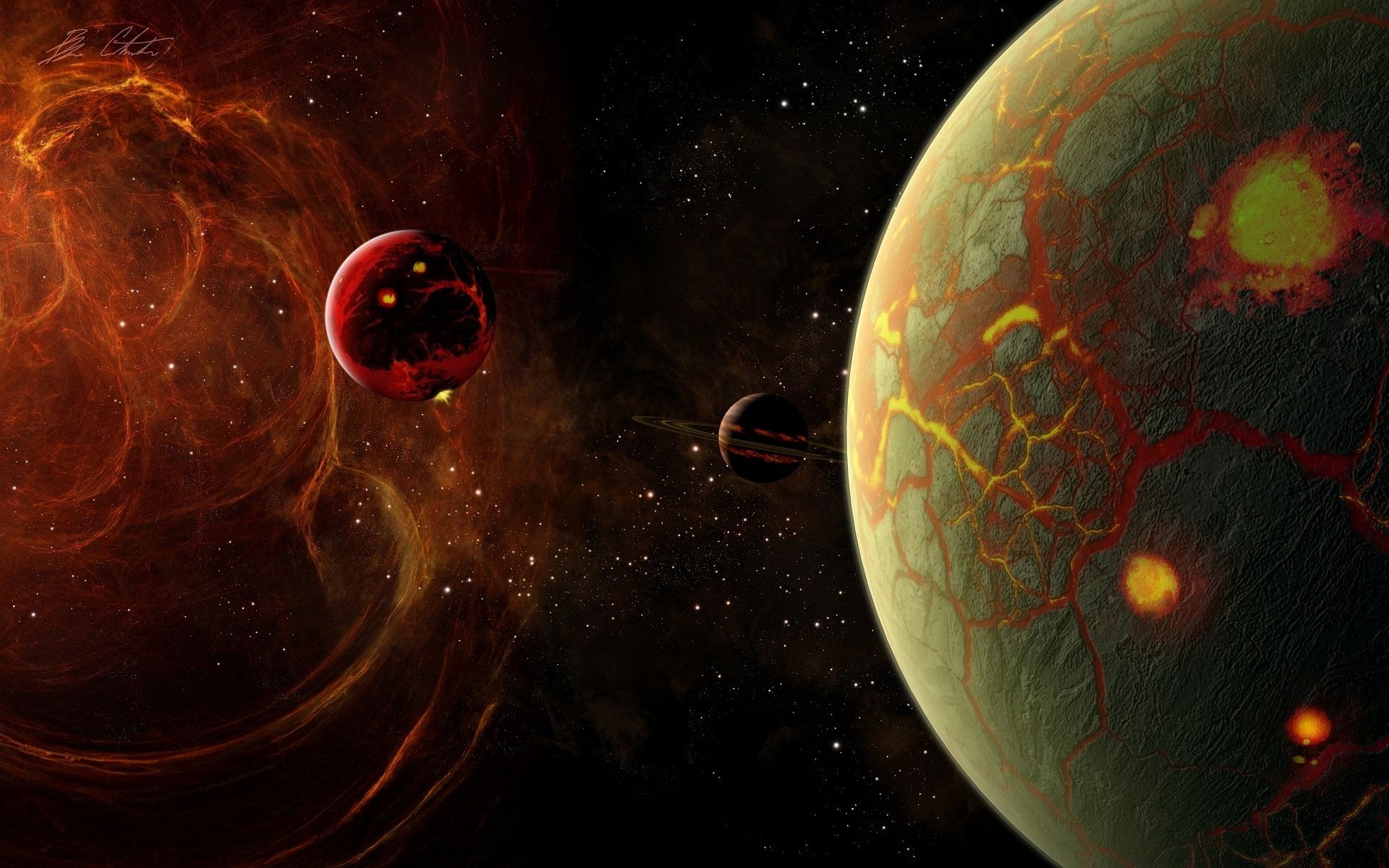 raum planeten ringe energie stern risse
