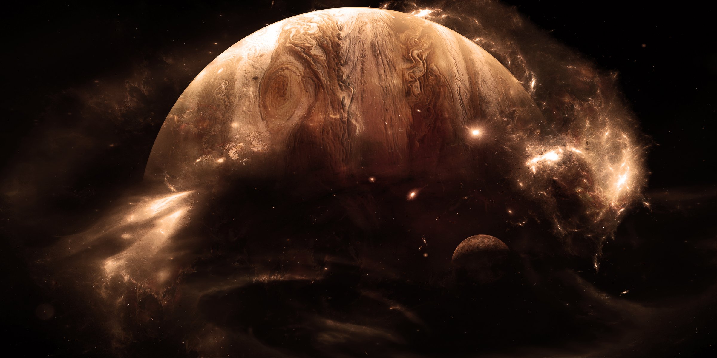 planet gas giant satellite star light