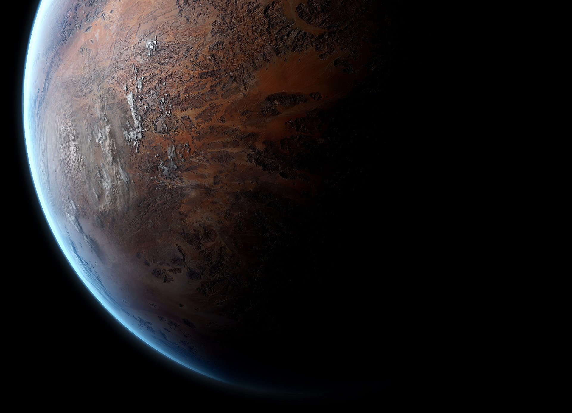 espacio planeta relieve superficie atmósfera sombra luz