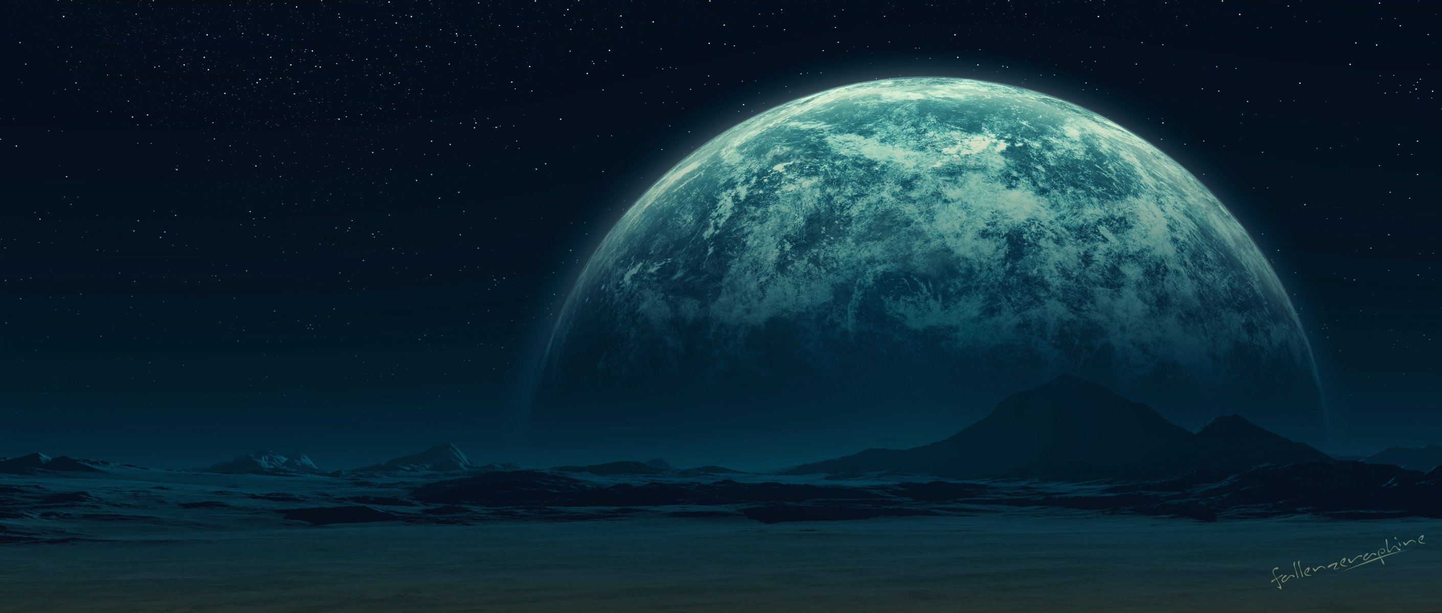 planet surface mountain star satellite