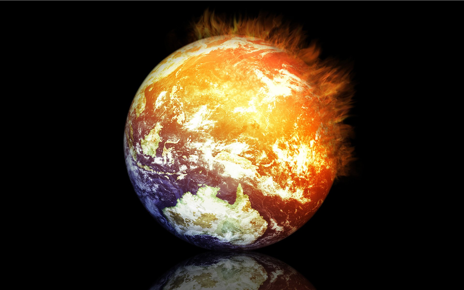 planète terre feu réflexion rendu