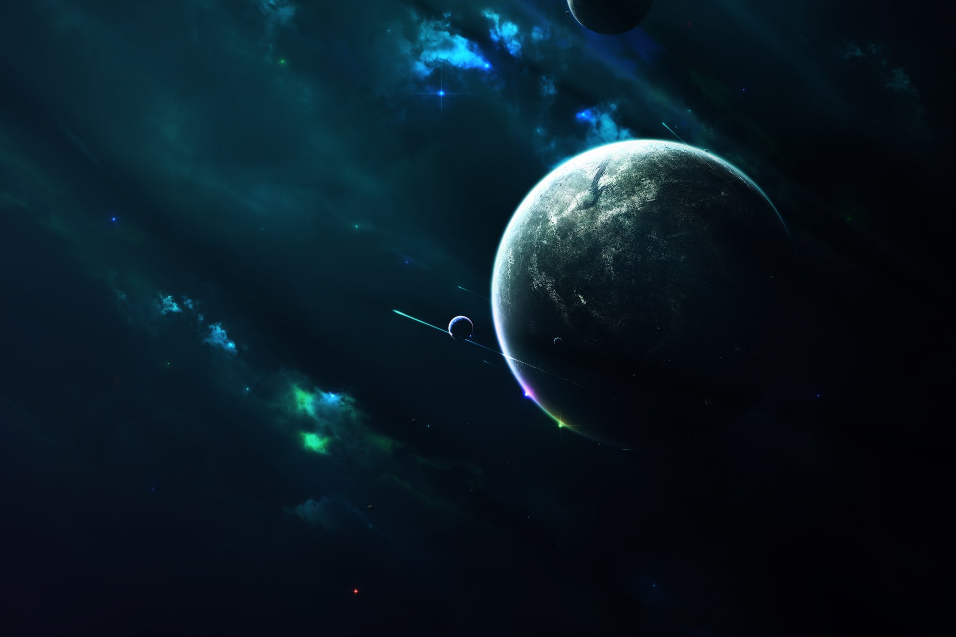 planeta satélites estrellas nebulosa luz