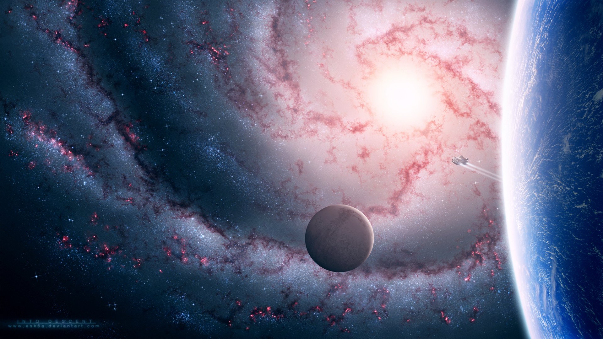 planeta satélite galaxia nave
