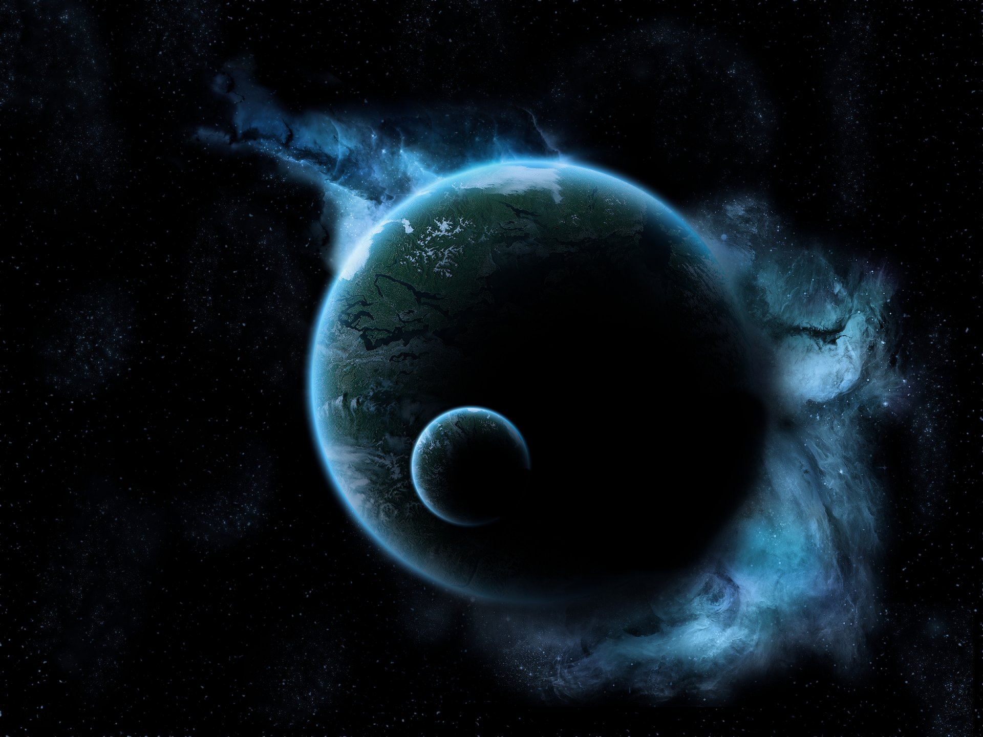 kosmos przestrzeń planeta ziemia księżyc światło blask czerń ciemność gwiazdy