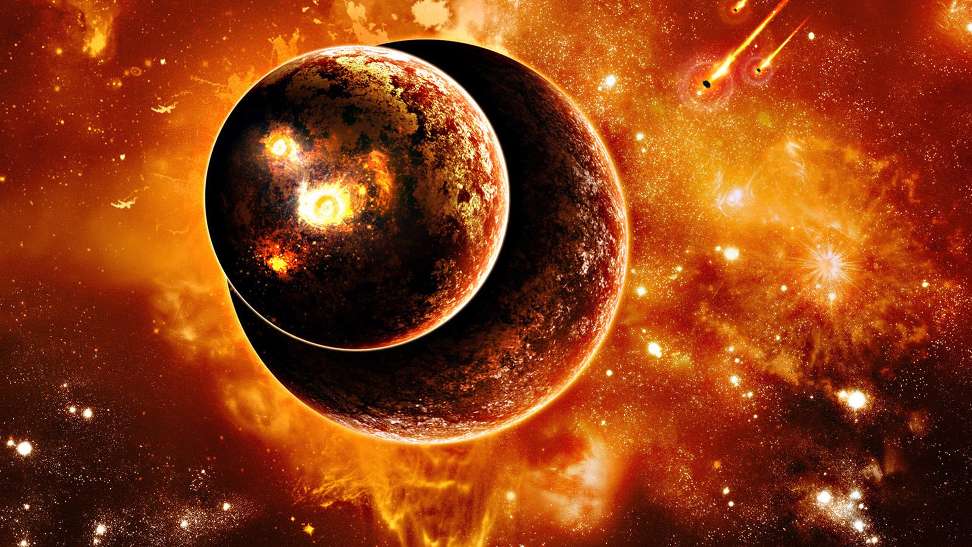 dos planetas explosiones meteoritos
