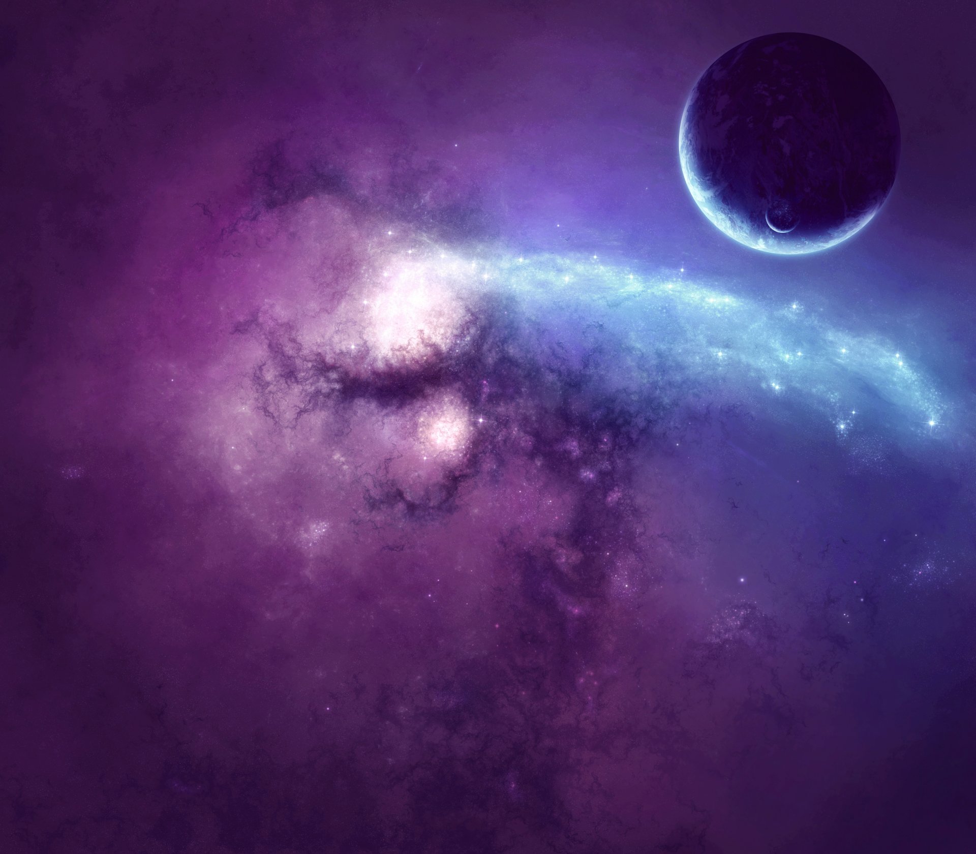 tar planet satellite glow nebula