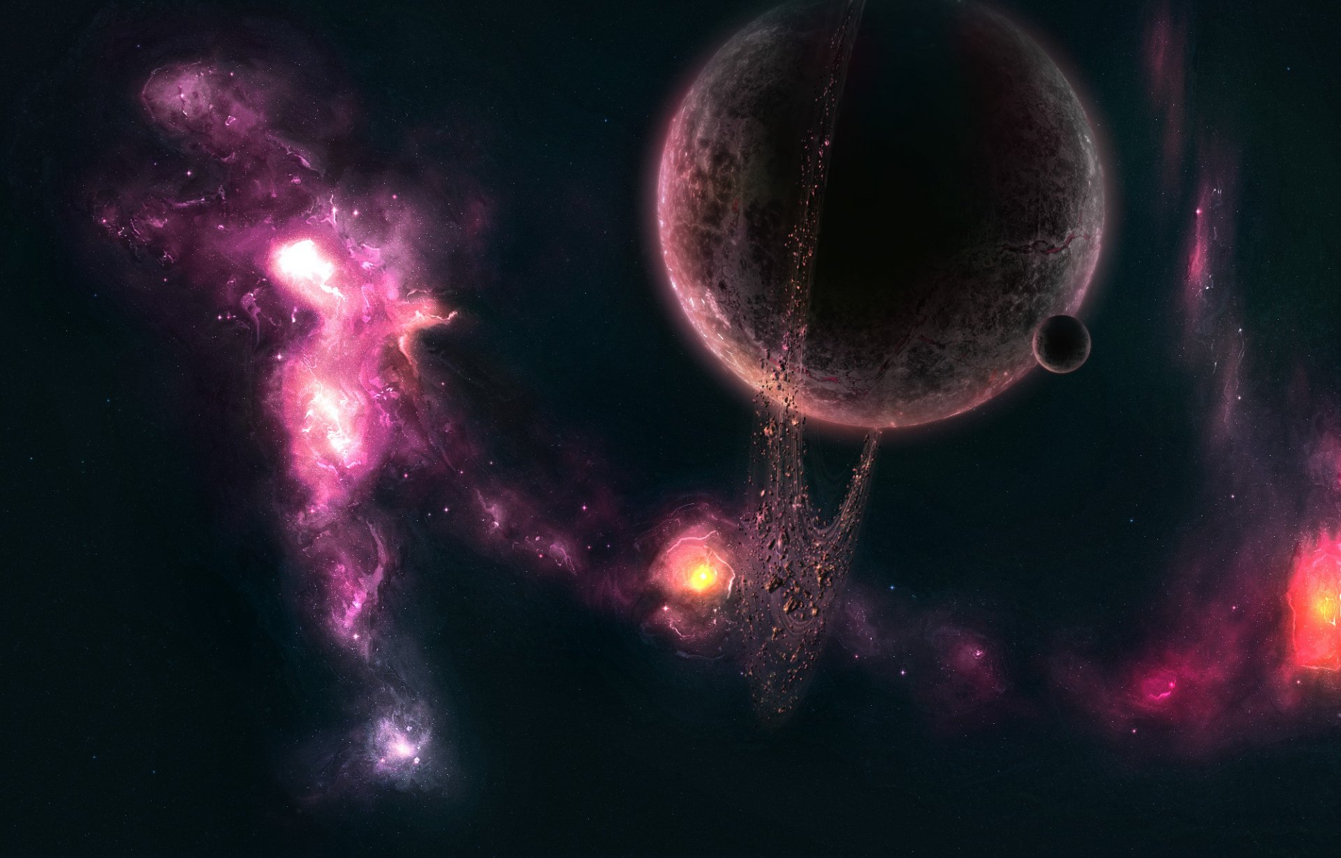 planeta anillos luna asteroides nebulosa