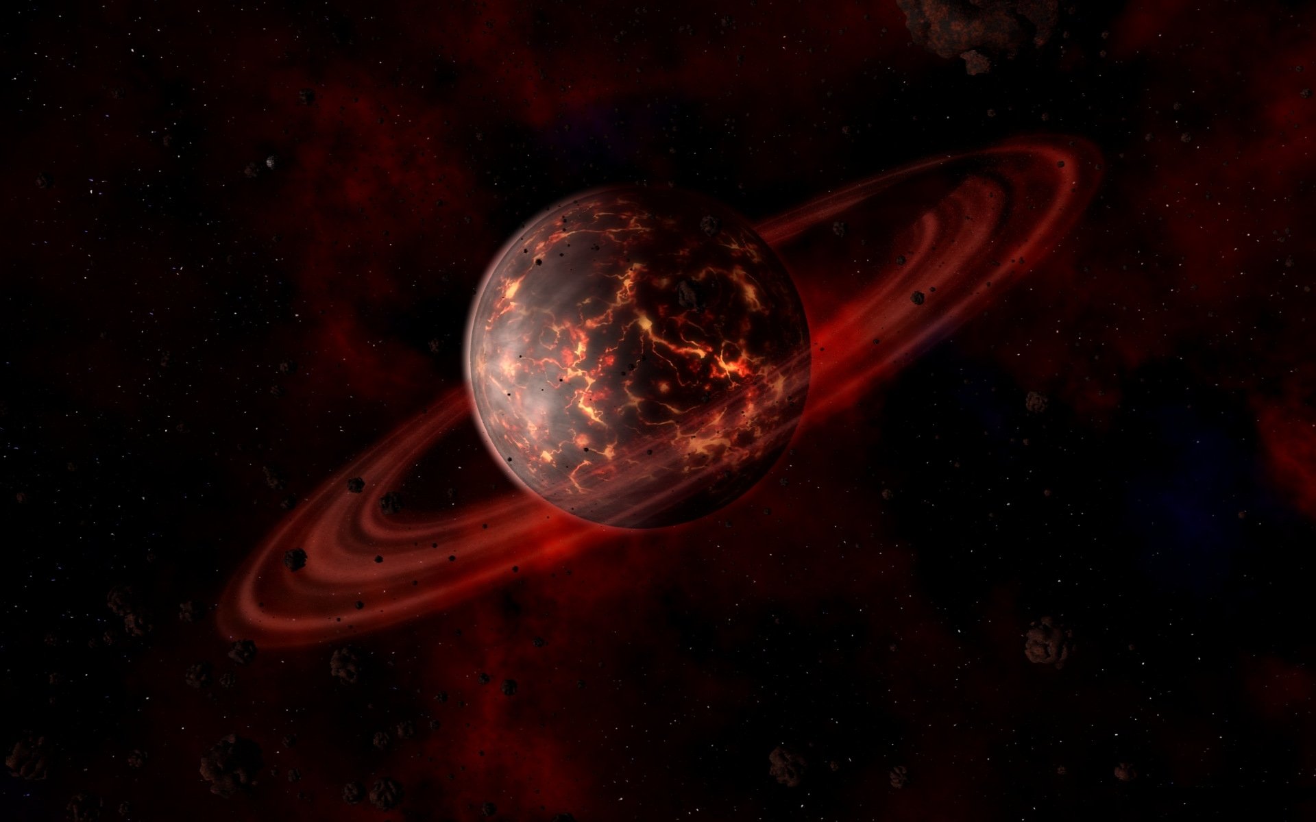 planet rings space red lava of the crack meteorite