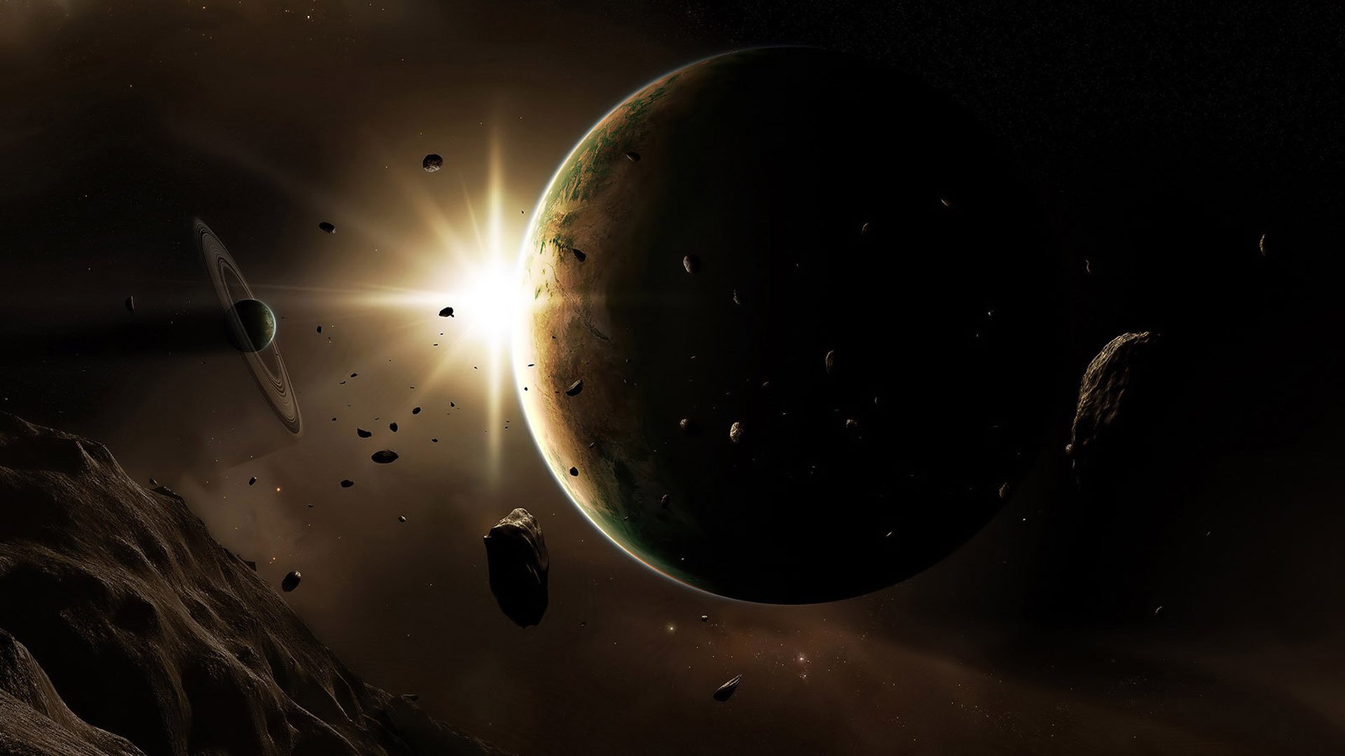 cosmos planets radiance light asteroids meteorites cosmic bodie