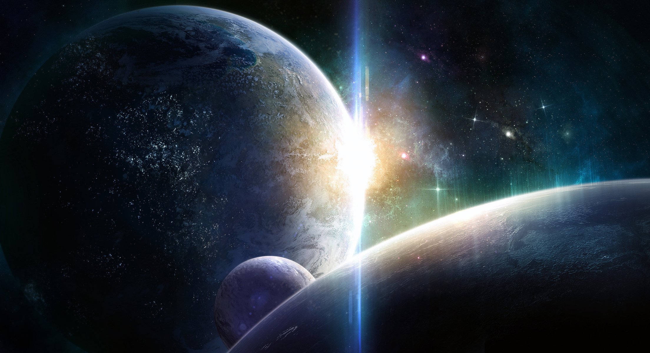 estrellas luz planetas lunas luces civilización